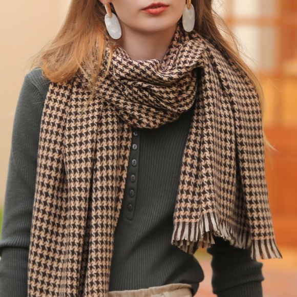 Brown autumnal multi colour houndstooth blanket scarf 35” x 80” - Picture 1 of 5